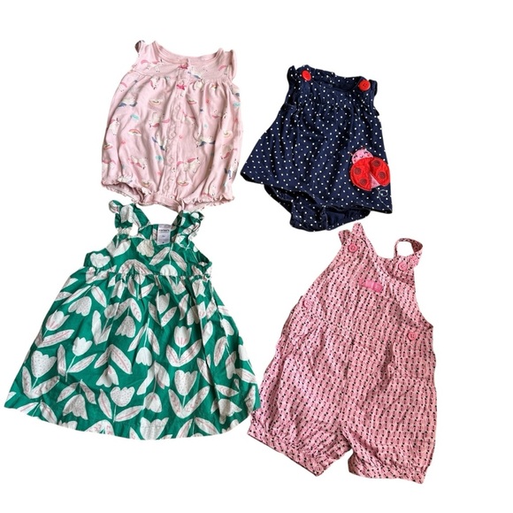 Bundle 9M Baby Girls 9PC Set Lot Dresses Pajama Pants Overall Bubble Onesie - Picture 6 of 12